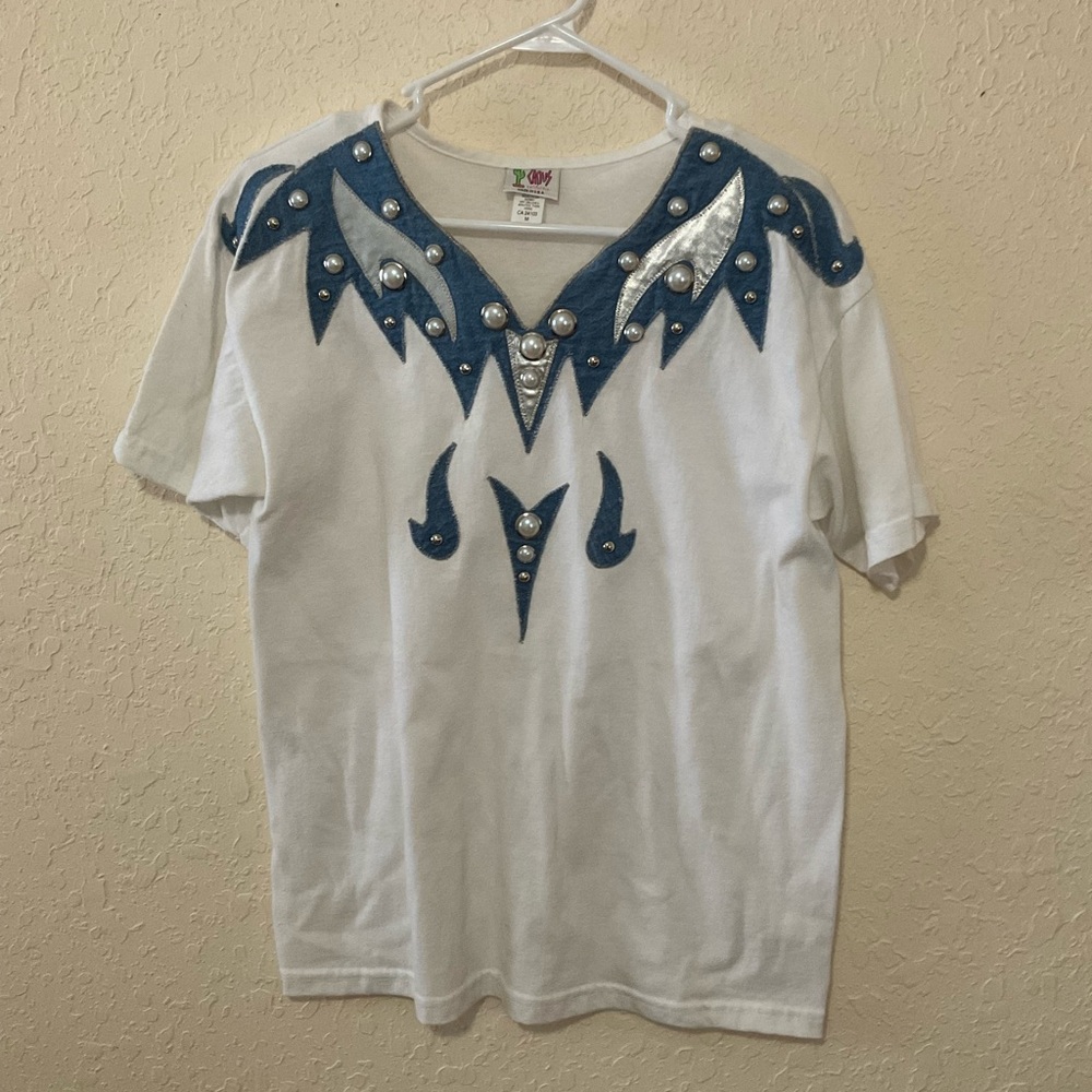 White & Silver Pearl Design Shirt